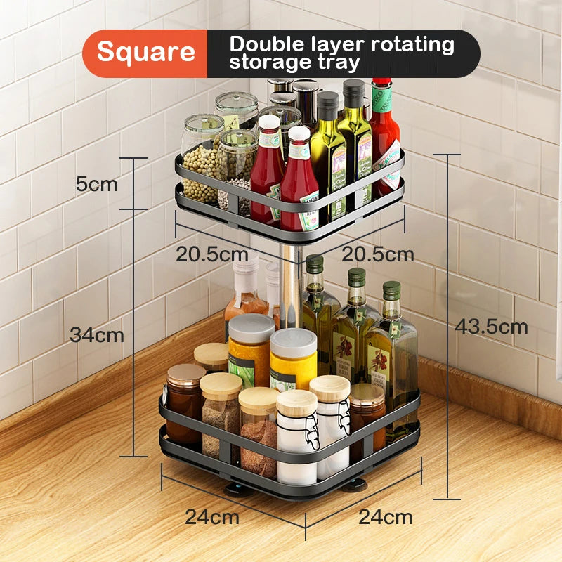 360° Rotating Kitchen Spice Rack – Turntable Organizer for Pantry, Cabinet & Countertop