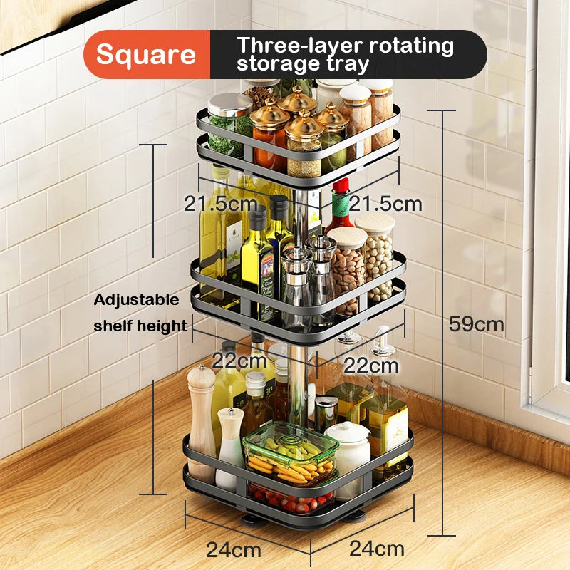 360° Rotating Kitchen Spice Rack – Turntable Organizer for Pantry, Cabinet & Countertop