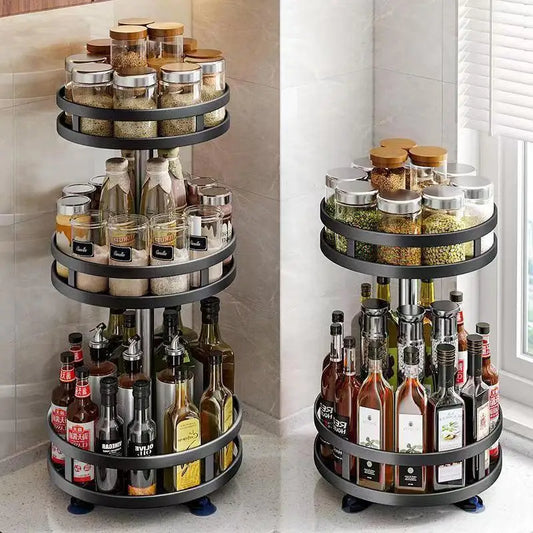 360° Rotating Kitchen Spice Rack – Turntable Organizer for Pantry, Cabinet & Countertop