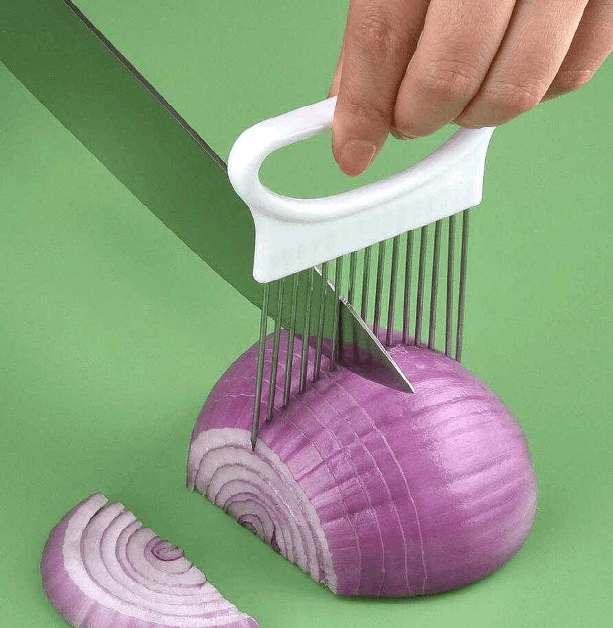 Stainless Steel Onion Slicer Holder – Safe Vegetable Cutter for Perfect Slices